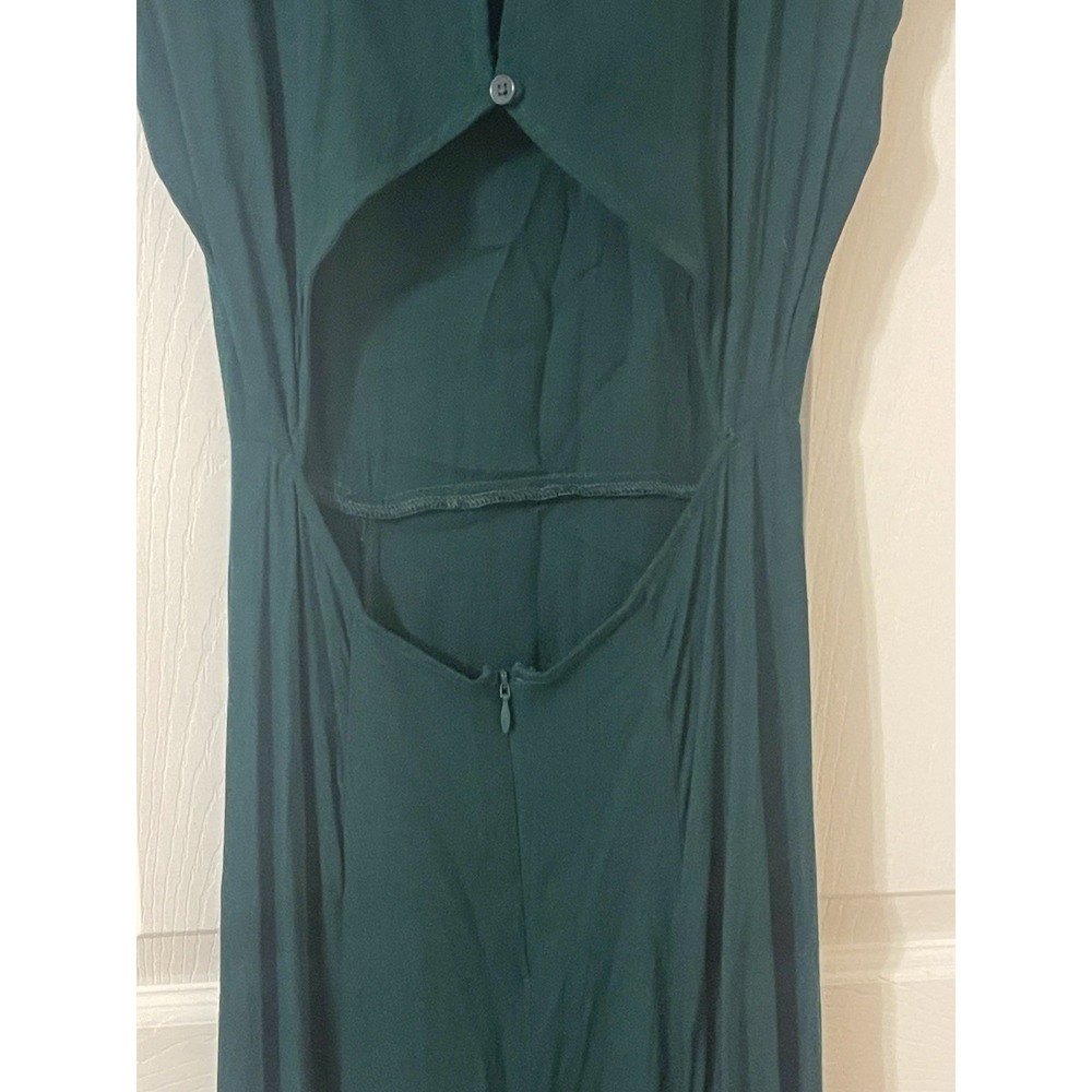 Reformation Gavin in Dark Green Cutout Back Side Slit Crepe Midi Dress  Size 0 - Picture 5 of 13